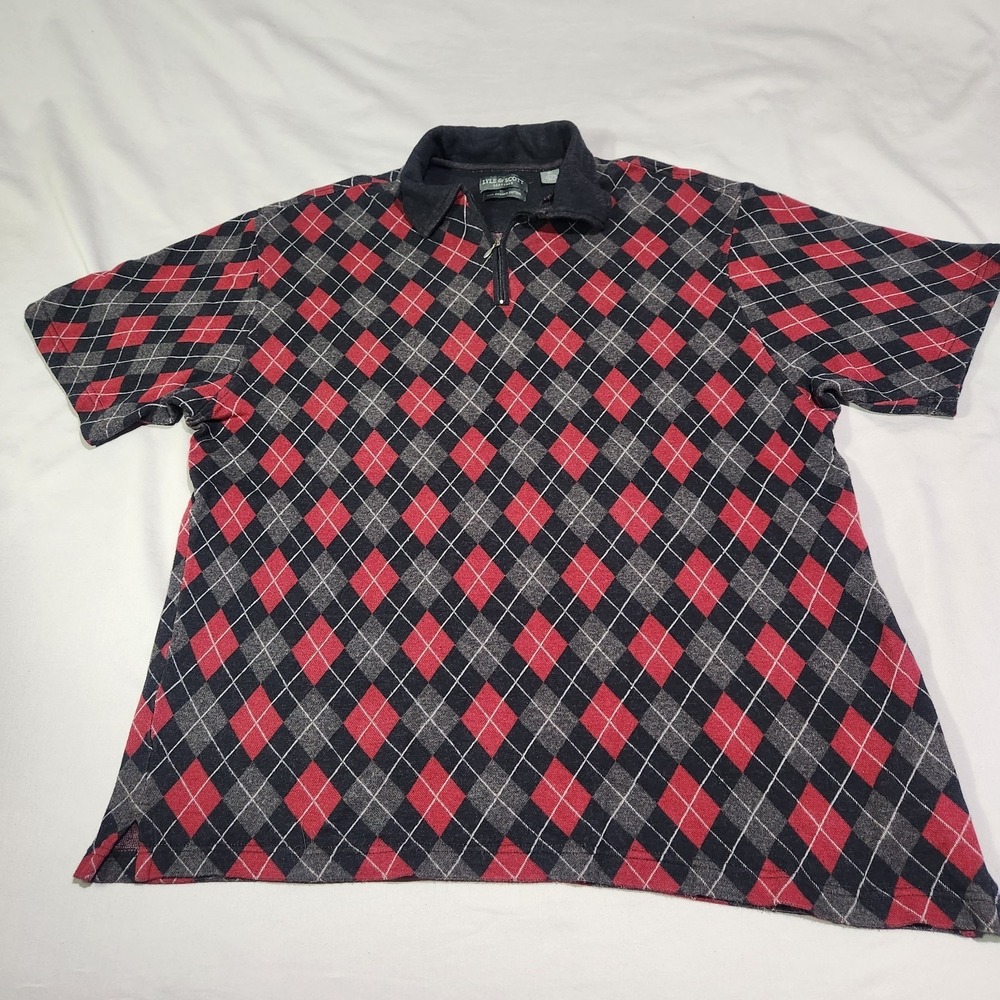Lyle & Scott Scotland Combed Cotton Red Black‎ Argyle XL Short Sleeve Golf Polo